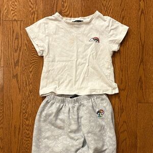 Aqua White Tee with Rainbow Embroidery